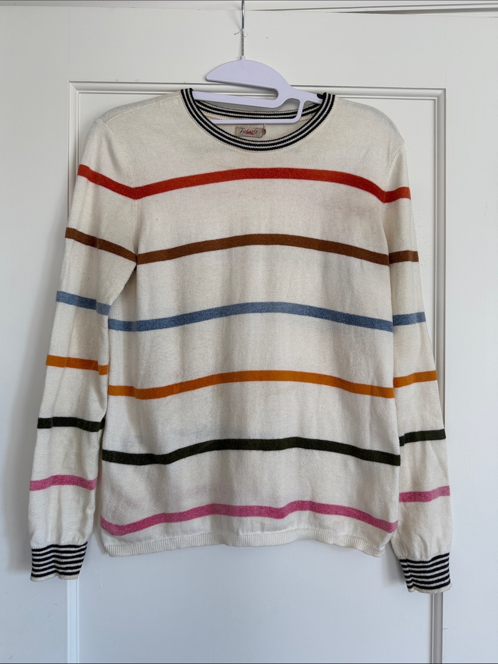 Faherty Retro Striped Crew Neck cotton Cashmere Sweater XS